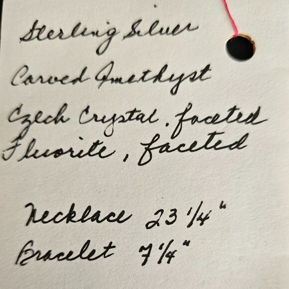 Hand Crafted Carved Amethyst Fluorite Necklace and Bracelet Ensemble - Picture 12 of 12